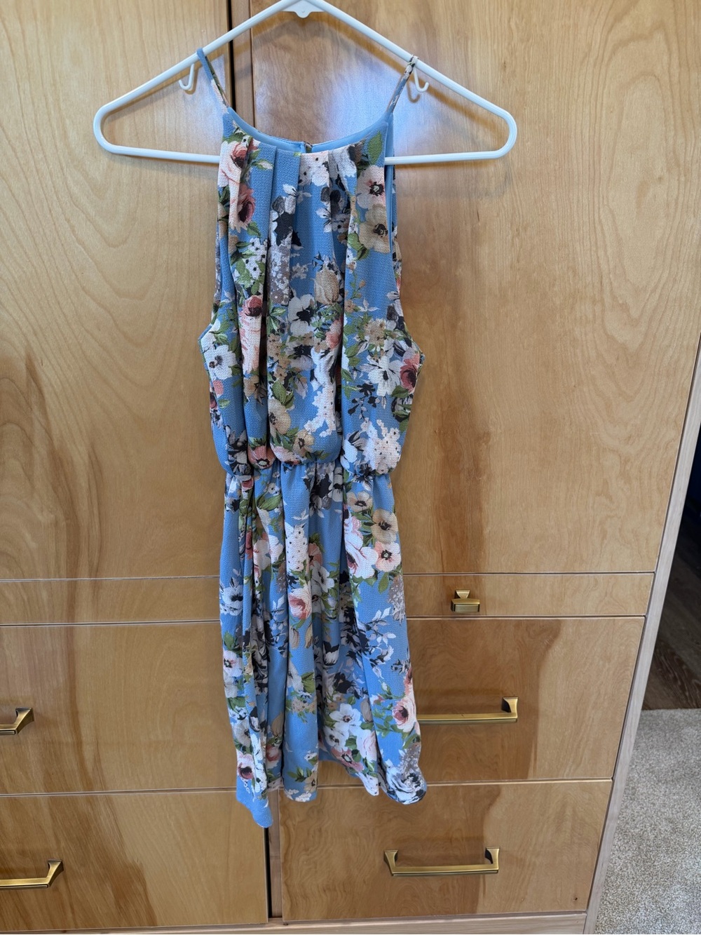 Blue Rain Light Blue Floral Halter Dress